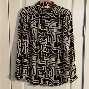H&M x Richard Allen RETRO Brown and Cream Geometric Patterned Blouse US 14